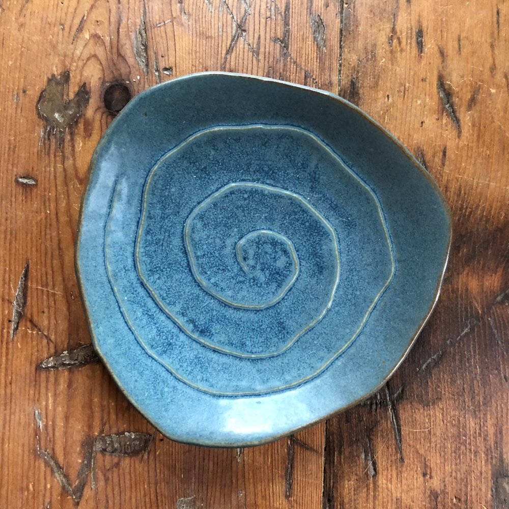 Handmade Blue Ceramic Dessert Plate 6.25" - Picture 4 of 5